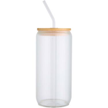 Logotrade reklamprodukter bild: Mirage 500 ml enkelväggig mugg i borosilikatglas med lock i bambu