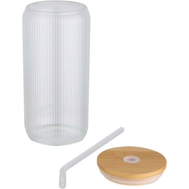 Logotrade presentreklam bild: Mirage 500 ml enkelväggig mugg i borosilikatglas med lock i bambu