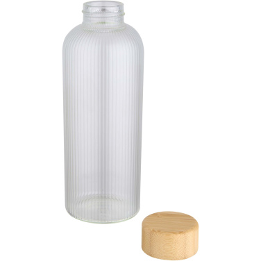 Logotrade profilprodukter bild: Mirage 650 ml enkelväggig flaska i borosilikatglas med lock i bambu